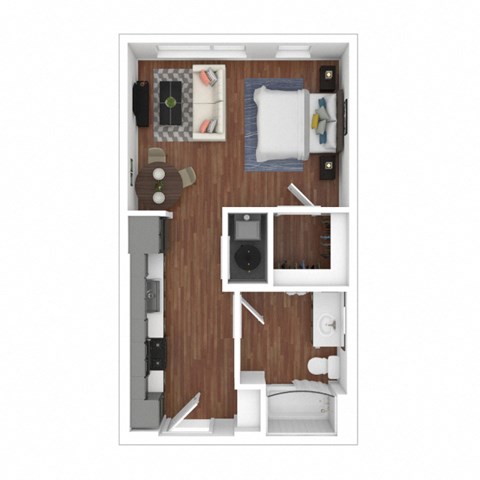 Floor plan for studio, 1 bath, 409 sqft